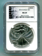 2014 American Silver Eagle Ngc MS69 Silver Label Nice Original Coin Bobs Coins - £41.52 GBP