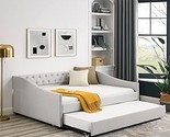 Full Size Daybed With Twin Size Trundle Upholstered Tufted Sofa Bed With... - $697.99