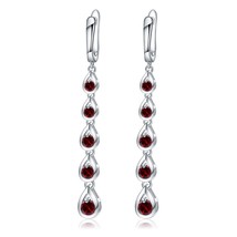 3.07Ct Natural Red Garnet Gemstone Long Earrings 925 Sterling Silver Drop Earrin - £53.19 GBP
