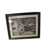 Vintage Framed Ink Print The Farm Signed C Hemenway 1 out Of 13 13&quot; x 16&quot;L - £39.10 GBP