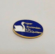 Proper Bostonian Quilter Swan Pin 3/4&quot; Metal Blue Enamel White Gold Tone  - £11.79 GBP