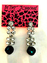BETSEY JOHNSON Silver Alloy Long Clear Crystal and Blue Dangle Post Earr... - $7.99