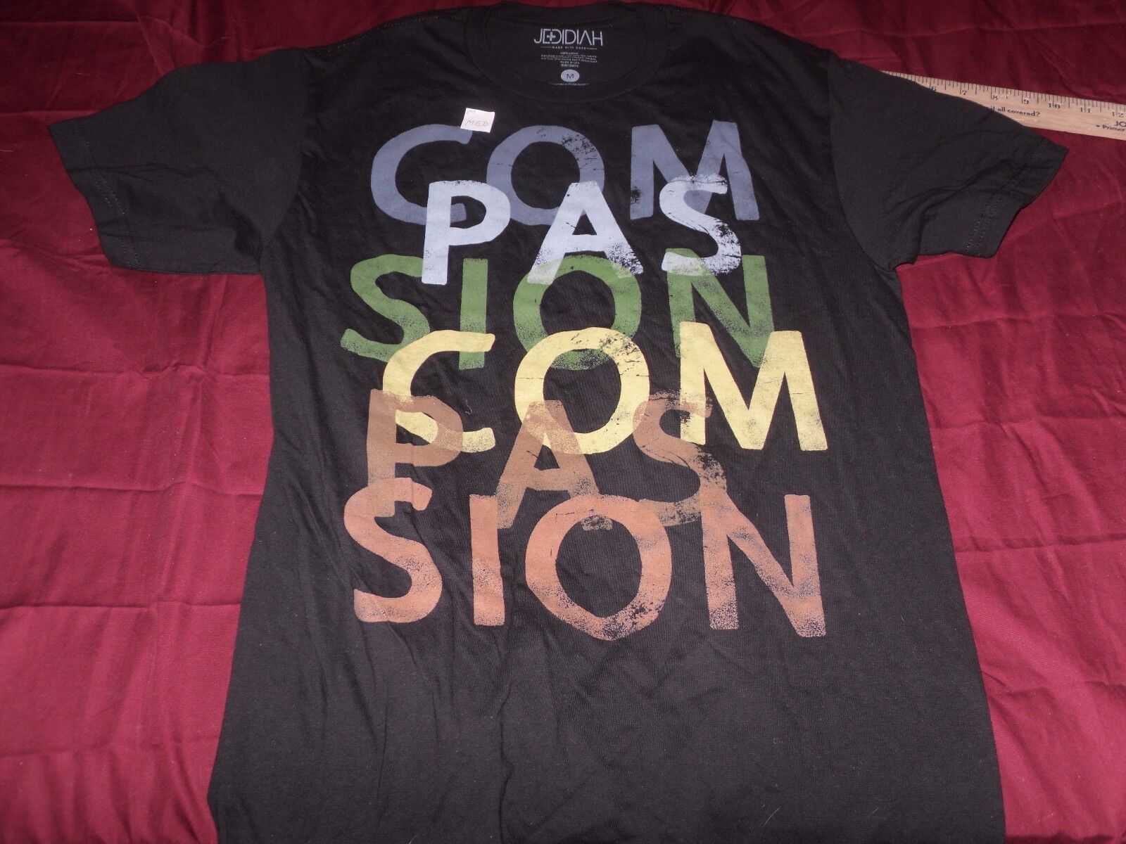 NEW Jedidiah Mens Black Cotton T-Shirt &quot;Compassion Compassion&quot;Size M NM ... - $7.11
