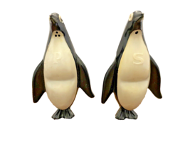 Salt and Pepper Shakers Penguins White Black Plastic 4 Inches Tall Vintage - £9.49 GBP