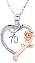 70Th Birthday Gifts for Women Daughter 925 Sterling Silver Love Heart Rose Flowe - $79.15