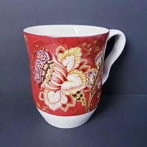 222 Fifth Gabrielle Red Floral 10 oz. Fine China Coffee Mug Cup - £12.17 GBP