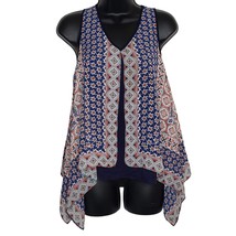 A Byer Women&#39;s Shirt L Blue Sleeveless Flowy Layered Geometric - $12.08
