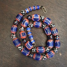 Antique Venetian inspired African Blue Glass Chevron and hundred eyes Beads - £53.48 GBP