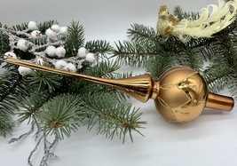 Gold Christmas glass tree topper with gold glitter, XMAS finial - $26.63