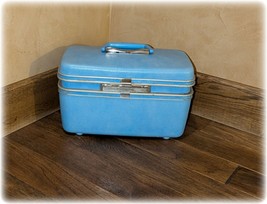 Vintage Samsonite Silhouette Aqua Blue Train Case Makeup Case Marbled w/Tray EUC - £48.37 GBP