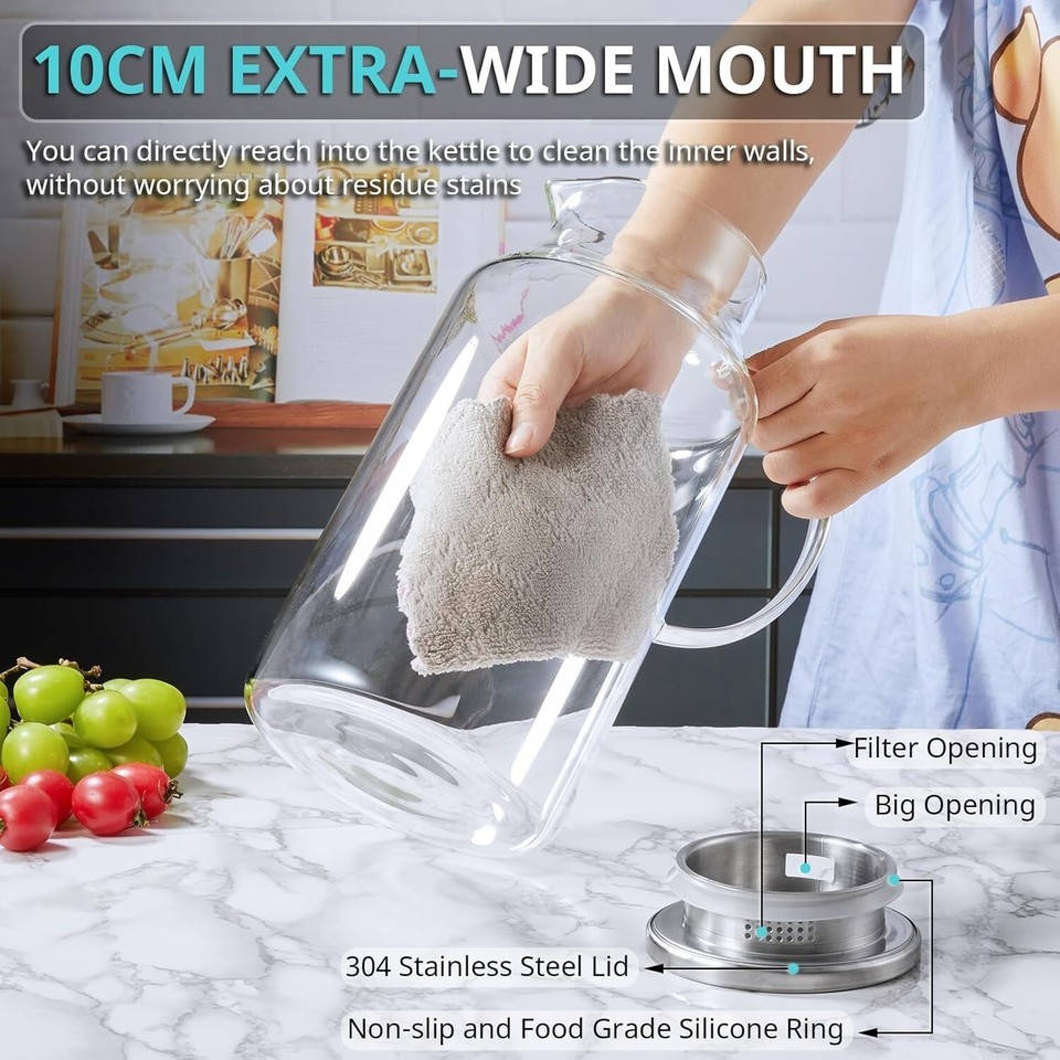 Modern 1 Gallon Glass Iced Tea Pitcher with Strainer Lid & Comfort Handle Item image 6