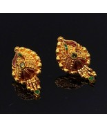 22KT YELLOW GOLD HANDMADE FILIGREE WORK STUD EARRINGS TRIBAL JEWELRY FRO... - $935.54