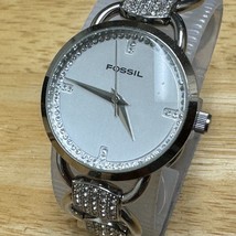 Fossil Quartz Watch ES-1714 Women 50m Silver Steel Faux Diamonds New Battery - £17.74 GBP