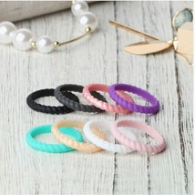 Colorful Silicone Rings Women’s 6 Thin Braided Wedding Bands Jewelery Set of 8 - £12.46 GBP