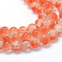 50 Crackle Glass Beads 7mm Coral Clear Mixed Ombre Bulk Jewelry Supplies Mix - £4.58 GBP