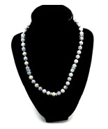 HANDMADE CERAMIC BEADED NECKLACE, BLUE &amp; WHITE/ 18” - $18.80