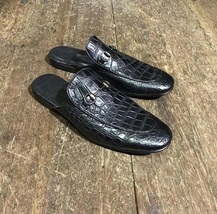 Handmade Black Crocodile Leather Stylish Mules Shoes For Men&#39;s - £125.81 GBP