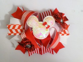 NEW Minnie Mouse Sequin Christmas Girls 5-inch Hair Bow Clip - £5.57 GBP