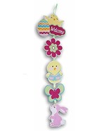 Glittery Easter Chicks and Bunny Jointed Wooden Hanging Decor Sign - 23 ... - £5.45 GBP