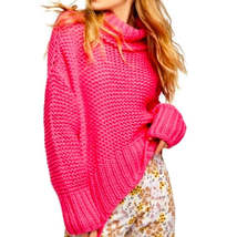 Free People Chunky Knitted Slouchy Pink Fireworks Sweater, Size Small - £59.15 GBP