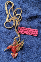 New Betsey Johnson Necklace Bird Swallow Red Rhinestones Spring Summer Decorate - £11.71 GBP