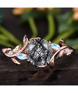 Vintage Black Rutilated Quartz Engagement Ring Nature Inspired Ring Leaf... - $53.70