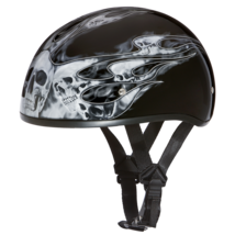 Daytona Silver Skull Flames Skull Cap Slim Motorcycle Helmet (2XS - 2XL) - £51.91 GBP