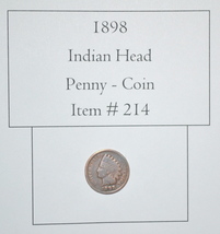 Penny, 1898, Indian Head Penny, # 214, indian head pennies, vintage coins, coins - £10.97 GBP