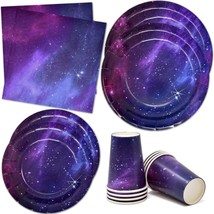 Galaxy Stars Dinner Set, 24 Plates, 24 Cups, 50 Napkins, Blue And Purple, Dispos - £31.62 GBP