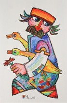 &quot;Villager &amp; Geese #59&quot; by Jovan Obican Signed Original Acrylic on Paper 27 1/2x1 - £1,442.58 GBP