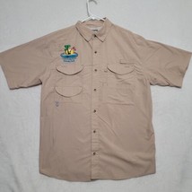 Outdoor By Hilton Men&#39;s Fishing Shirt Size L Beige Short Sleeved Vented  - £14.12 GBP