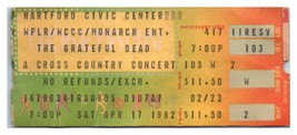 Grateful Dead Concert Ticket Stub April 17 1982 Hartford Connecticut - £51.36 GBP