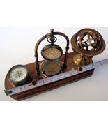 Brass table top clock with pen holder compass armillary sphere globe clo... - $1,777.95 MXN