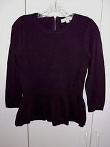 LOFT LADIES 3/4-SLEEVE WOOL BLEND SWEATER-BACK ZIP-S-NWOT-DK PLUM-LIGHT ... - $11.29