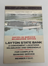 Layton State Bank Milwaukee Matchbook Cover - £7.76 GBP