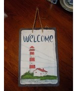 Welcome Nautical Decor Hand Painting of Light house On Slate - $42.75