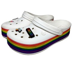 Crocs Unisex White Rainbow Mult Color Platform Clogs Women’s 9 Men’s 7 - $44.95