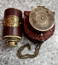 Antique Nautical Vintage Brass Compass 100 Year Calendar &amp; telescope gift - £20.92 GBP