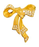 Vintage MONET Brooch Clear Rhinestones Gold Tone Ribbon Bow Pin - $460.26 MXN