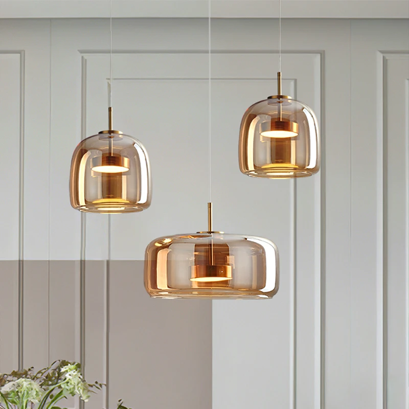 Nordic Glass Led Pendant Light Light Luxury Smoke Grey Hanging Light Fix... - £80.69 GBP+
