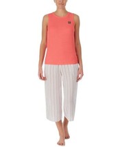 DKNY Womens Sleepwear Tank Top &amp; Capri Pants Pajama Set Color Coral/White Size L - £51.46 GBP