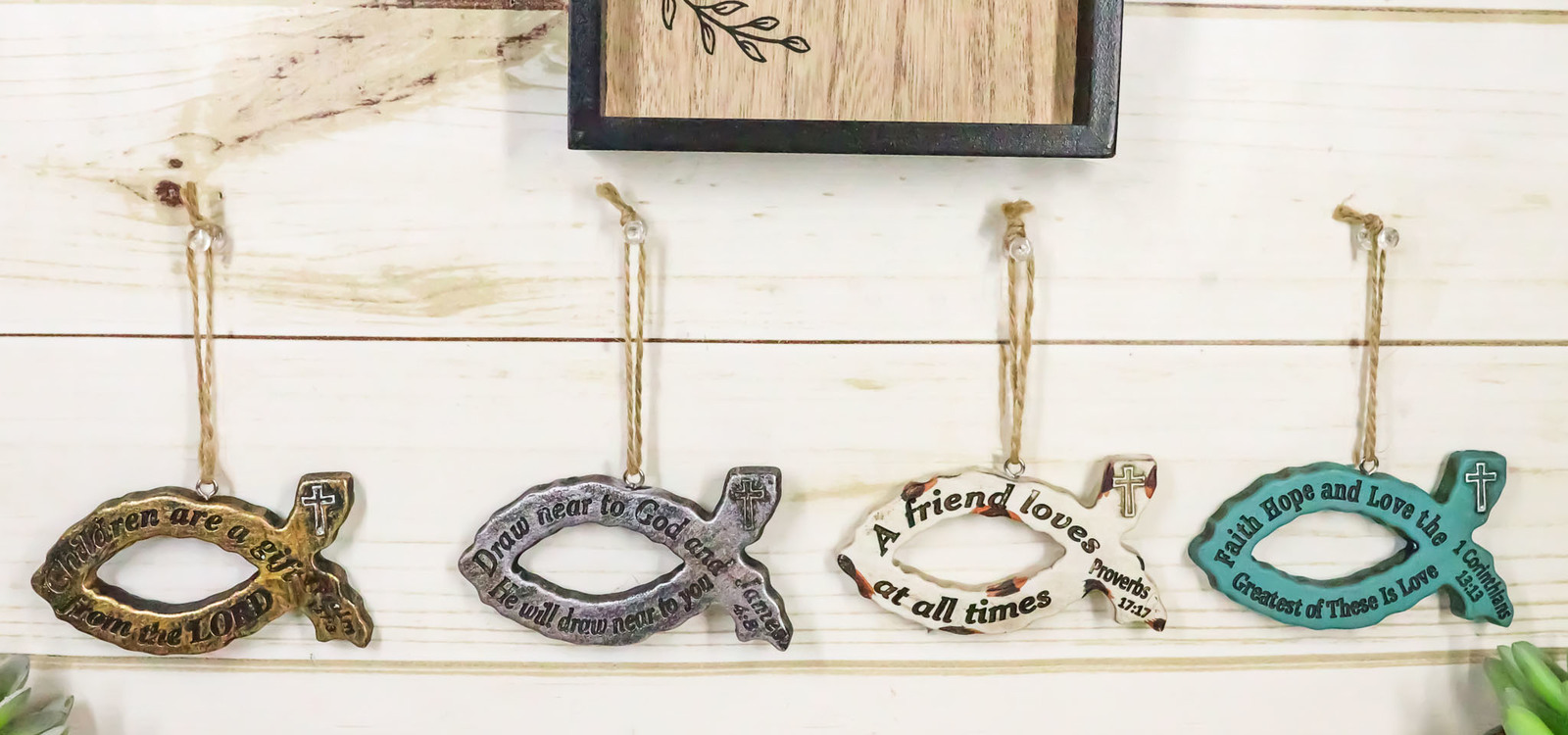 Rustic Bible Scriptures Christian Fish Ichthys Christmas Tree Ornaments ... - $25.99