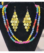 Fashion Earrings and Necklace Set Multicolored Bright Beads With Gold Ac... - $13.00 CAD