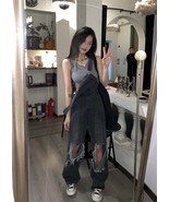 Y2K Wide-leg Black Ripped Denim Jumpsuit - $39.99