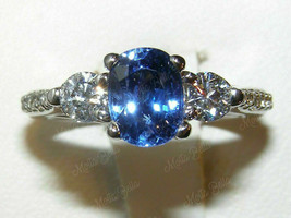 3.00Ct Oval Blue Tanzanite Diamond 14K White Gold Finish 3 Stone Engagement Ring - £70.77 GBP