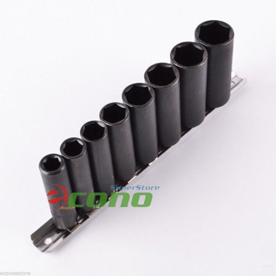 9pc 1/2&quot; Dr. 6 Pt SAE  Deep Air Impact Socket Set Of But Removal W/Stora... - $20.56