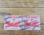 US Stamp US Air Mail 6c Used Heavy/Fancy Cancel Strip of 2 - $1.89