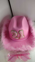 21 Birthday Cowgirl Hat with Fluffy Feathers Glasses Novelty Cowboy pink Hat - £11.11 GBP