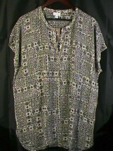 Women-XL tunic Y-neck black white geometr top blouse sheer sleeveless J JILL NWT - £27.68 GBP