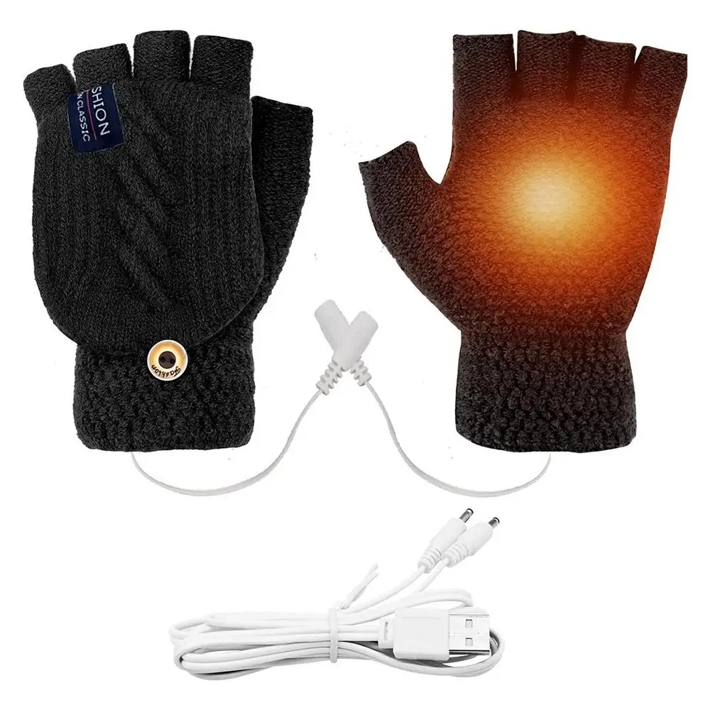 Women Men USB Heated Gloves Winter Thermal Electric Heating Gloves Half Finger W - £28.97 GBP